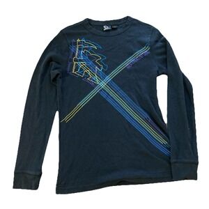 GOTCHA Long Sleeve Shirt Men's Sz L vtg 90s Black graphic thermal Surf shark